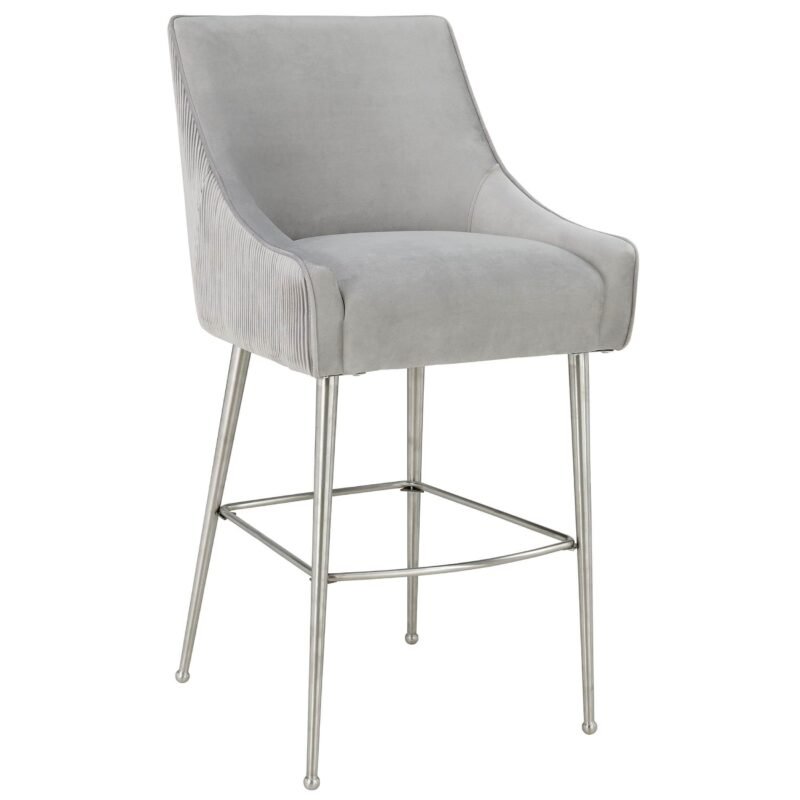 Beatrix Pleated Bar & Counter Stool, Light Grey