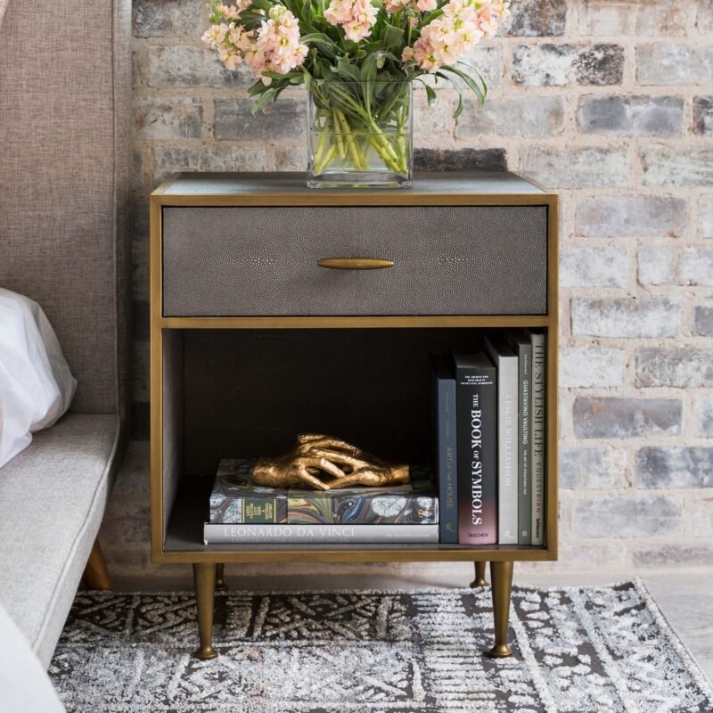 Shagreen Bedside Table, Antique Brass - Image 10