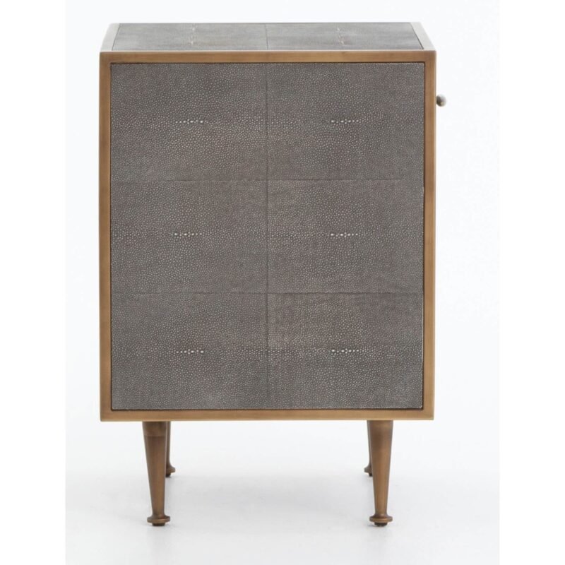 Shagreen Bedside Table, Antique Brass - Image 3